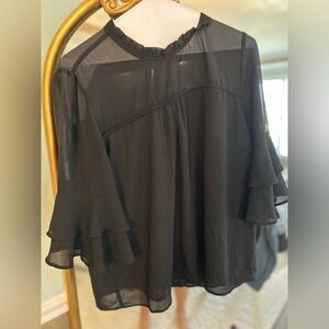 Elegant Sheer Black Ruffle Sleeve Women's Top